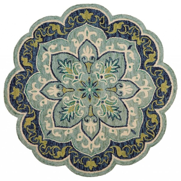 Palacedesigns 6 ft. Round Blue Ornate Medallion Area Rug PA2627816 - main